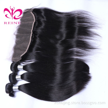 Factory price deep wave virgin human brazilian/peruvian/indian/malaysian hair weave 3 bundles with lace frontal